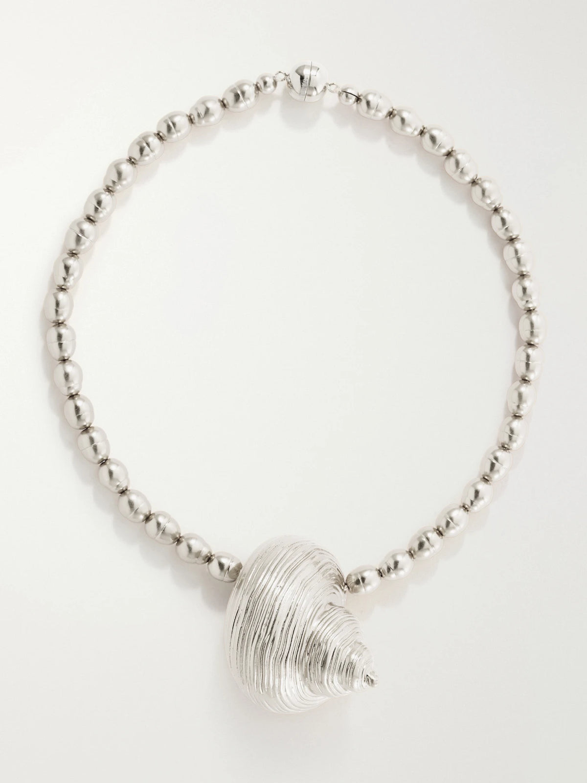 Mykonos Rhodium-pleated Beaded Necklace