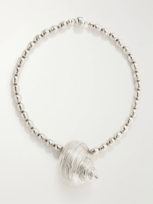 Mykonos Rhodium-pleated Beaded Necklace