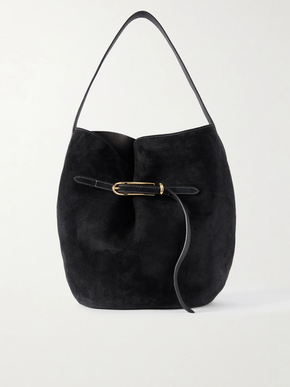 Buckled Suede Bucket Bag