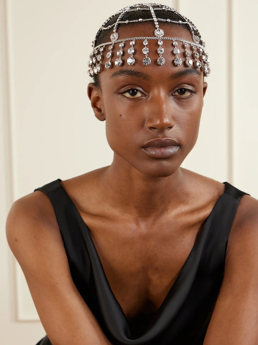 Image of Hats. Product name - Silver-tone And Crystal Chainmail Headpiece in Multi colour by brand - RABANNE
