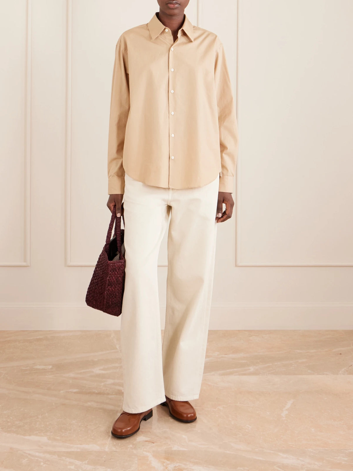 Image of Flats. Product name - Gomma 19 Logo-embellished Leather Loafers in Brown colour by brand - Tod's