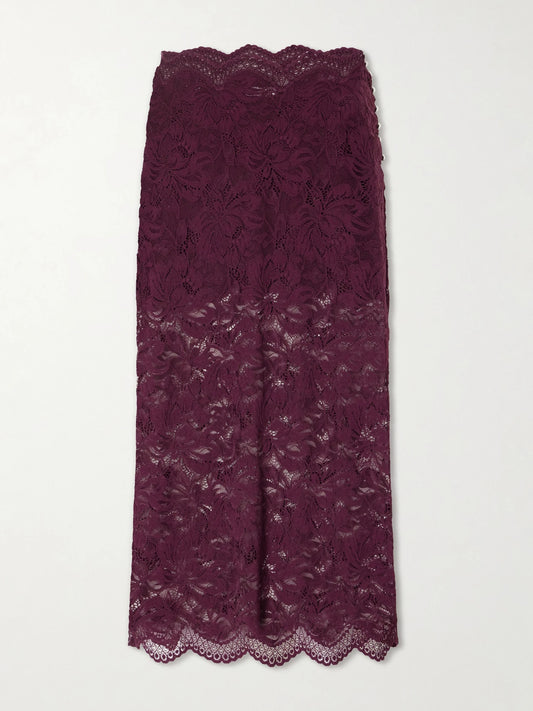 Bead-embellished Lace Midi Skirt