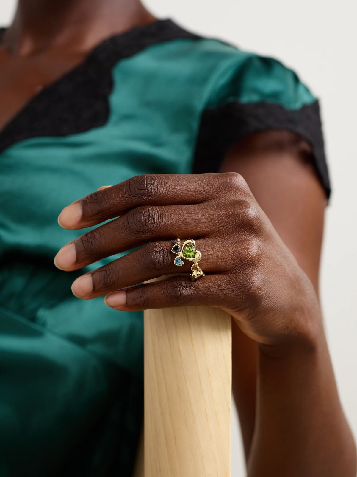 Image of Rings. Product name - Twisted Heart Stack 14-karat Gold Multi-stone Ring in R colour by brand - Roxanne First