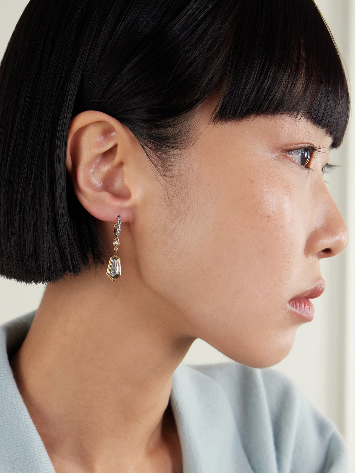 Image of Earrings. Product name - Small Kite 18-karat Gold Diamond Earrings in Multi colour by brand - Lucy Delius