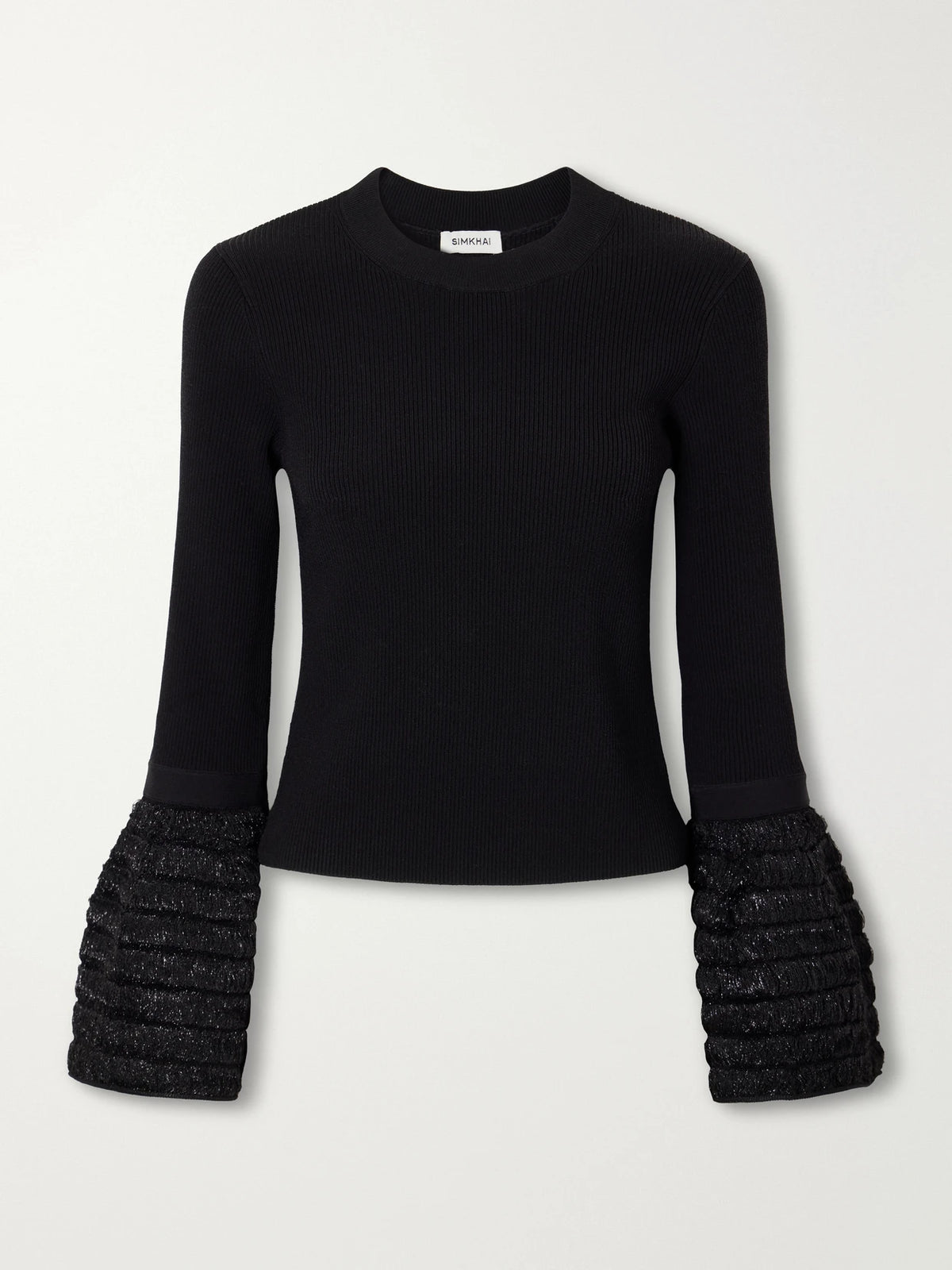 SIMKHAI Maggie Bouclé-trimmed Ribbed Jersey Top