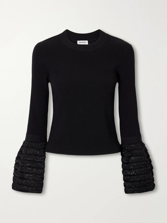 SIMKHAI Maggie Bouclé-trimmed Ribbed Jersey Top