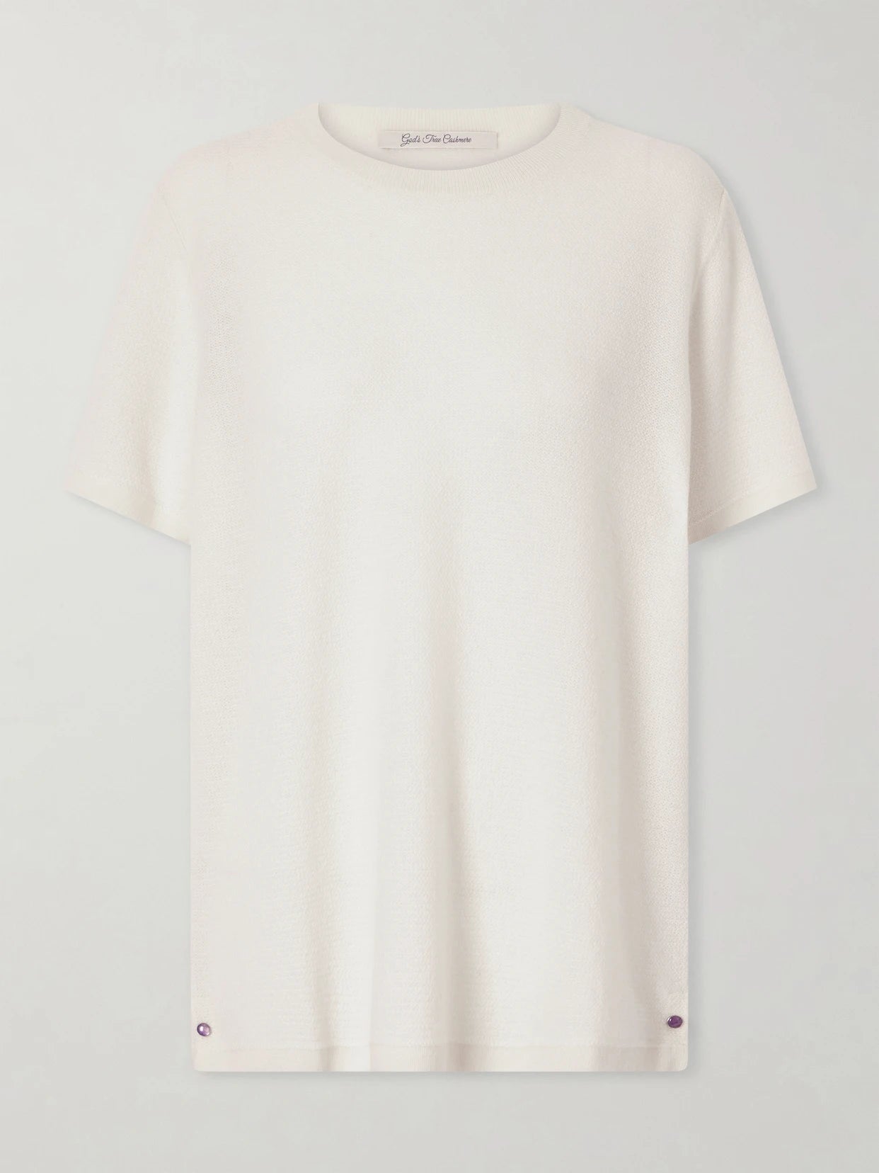 Image of a model wearing Tops. Product name - Signature Knitted Cashmere T-shirt in Gray colour by brand - God's True Cashmere