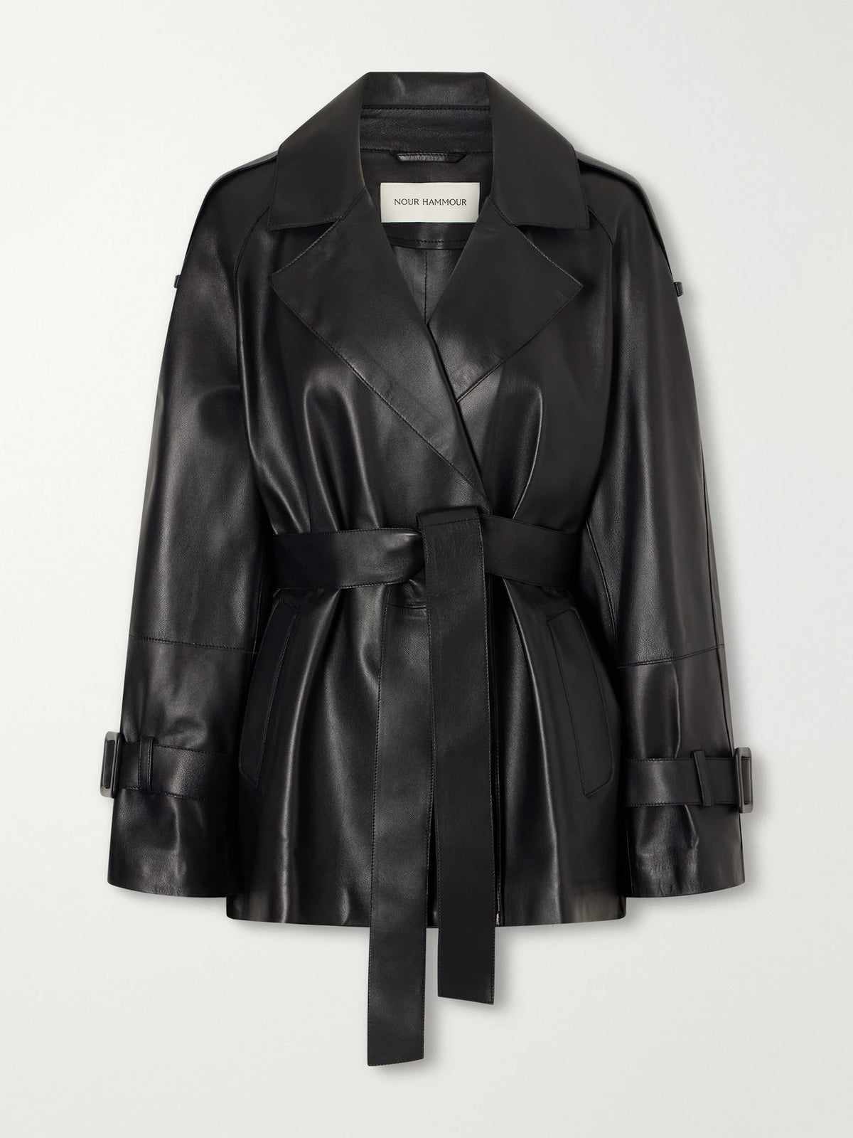 Nour Hammour Nera Belted Leather Jacket