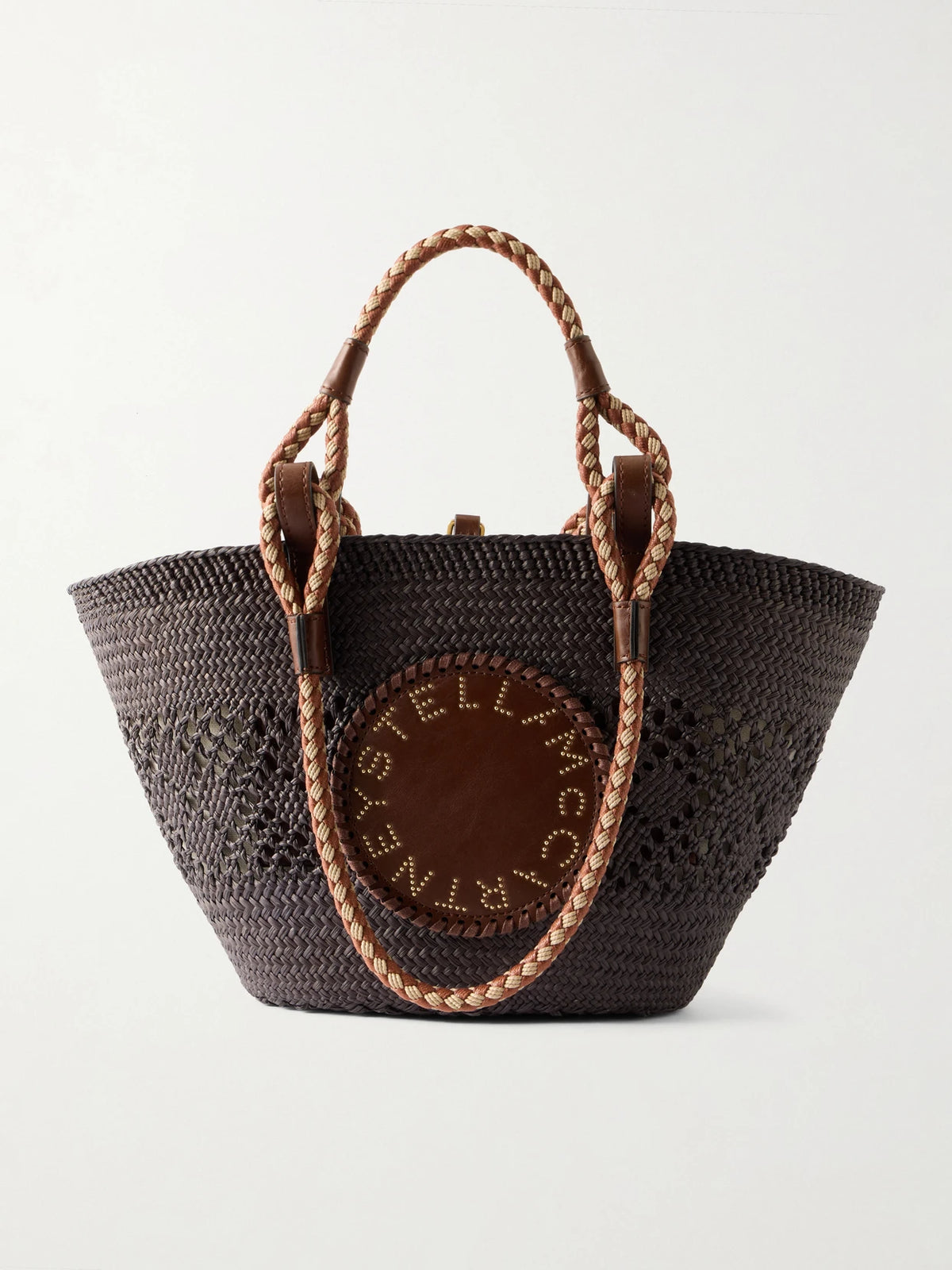 Small Vegetarian Leather-trimmed Raffia Tote