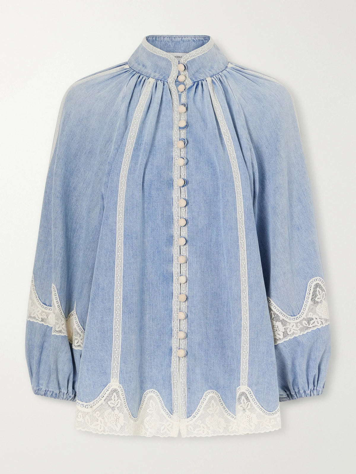 Zimmermann Fairlight Lace-trimmed Denim Blouse