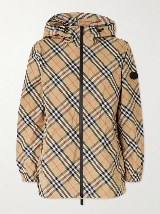 Image of Coats & Jackets. Product name - Checked Hooded Shell Jacket in Beige colour by brand - Burberry