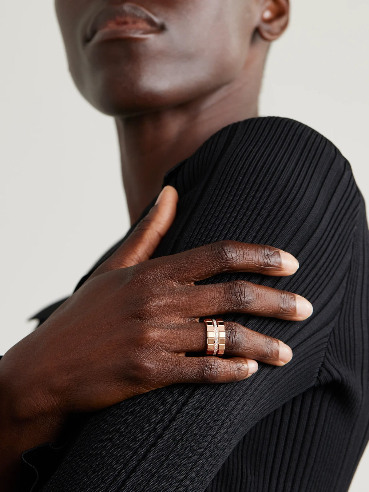 Image of Rings. Product name - Ice Cube 18-karat Rose Gold Diamond Ring in Multi colour by brand - Chopard