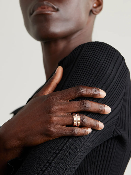 Image of Rings. Product name - Ice Cube 18-karat Rose Gold Diamond Ring in Multi colour by brand - Chopard