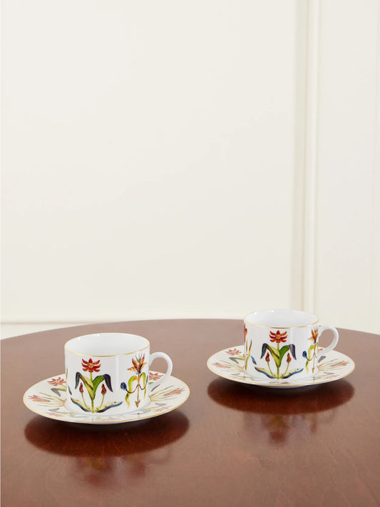 Grand Tour Set Of Two Gold-plated Porcelain Teacup And Saucer