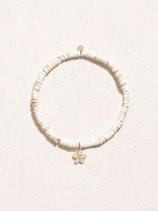 Small Plumeria 14-karat Gold, Turquoise And Diamond Bracelet