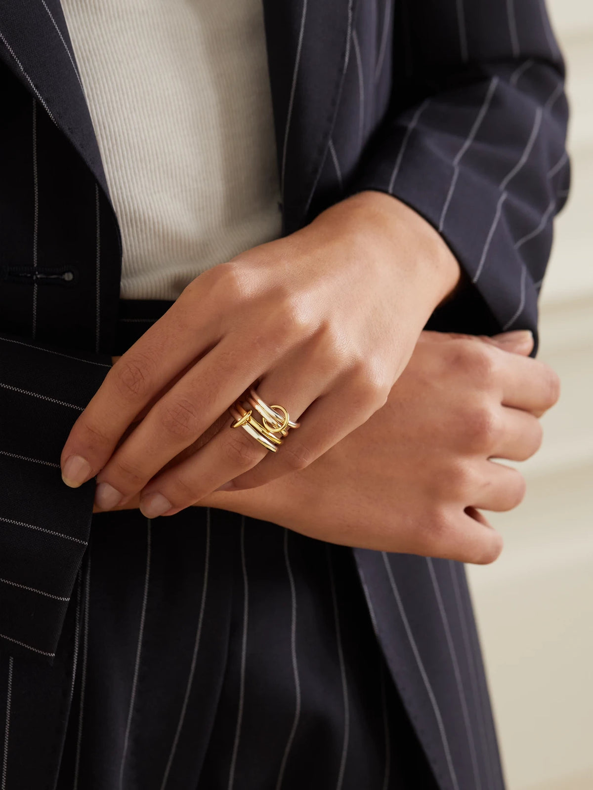 Image of Rings. Product name - Cancer Set Of Four 18-karat Gold And Sterling Silver Ring in Multi colour by brand - Spinelli Kilcollin