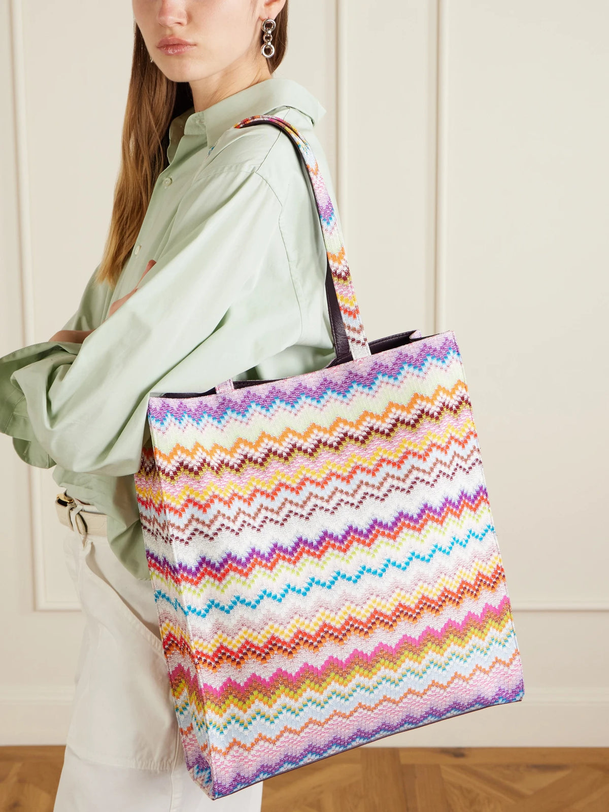 Image of Bags. Product name - Striped Lurex Tote in Multi colour by brand - Missoni
