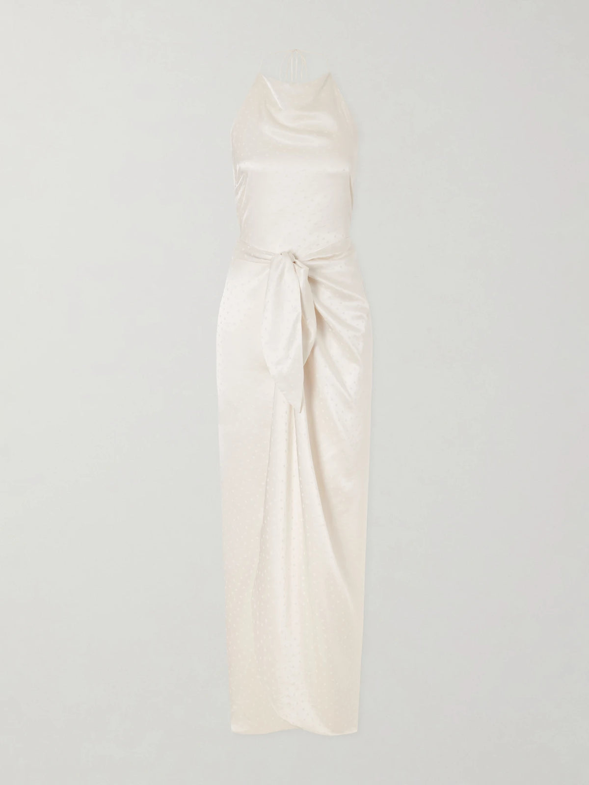 AFLALO Nourin Polka-dot Knotted Satin-jacquard Halterneck Maxi Dress