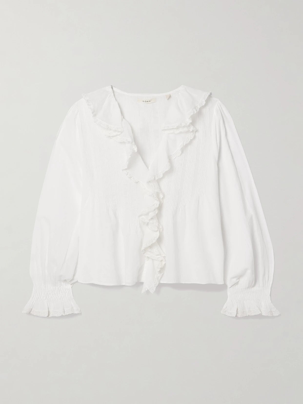 Hardy Lace-trimmed Ruffled Pintucked Organic Cotton-voile Blouse