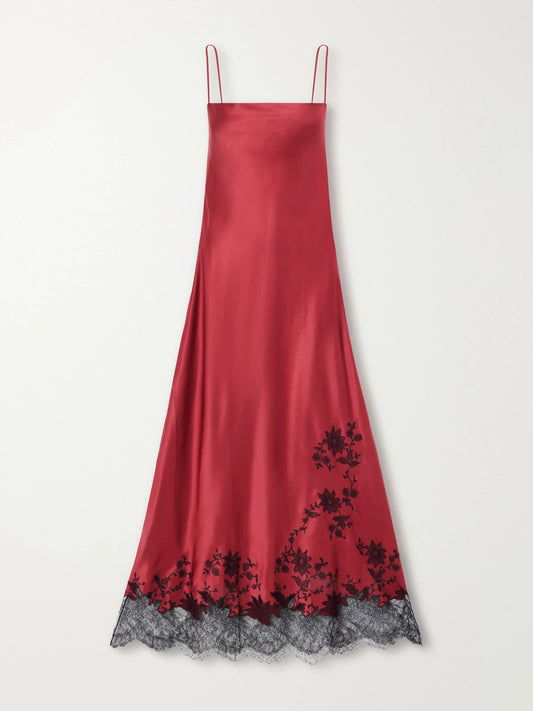 Carine Gilson Lace-trimmed Silk-satin Maxi Dress