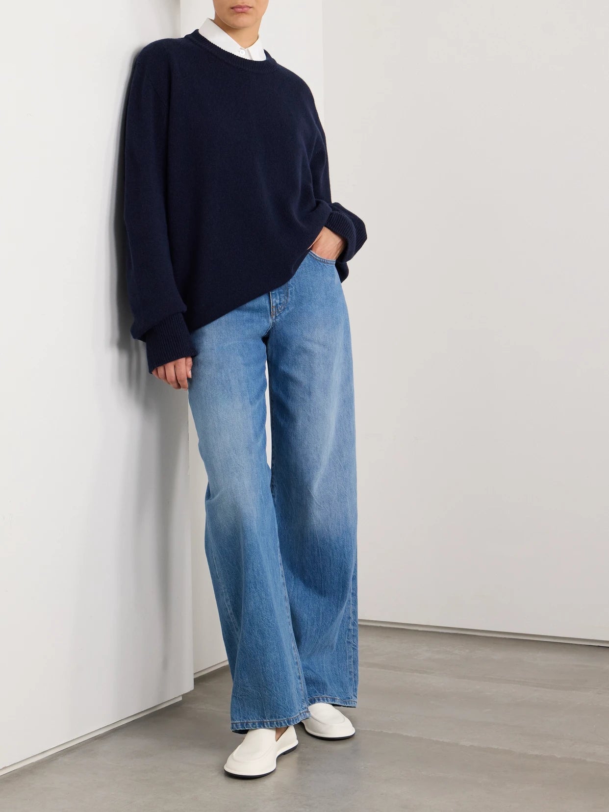 Image of Jeans. Product name - Essentials Eglitta Boyfriend Jeans in Navy colour by brand - The Row