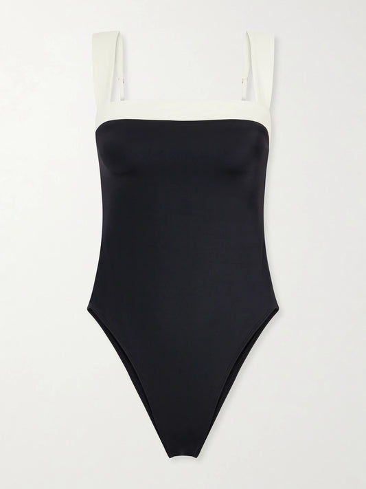 Image of Swimwear. Product name - Grenada Recycled Stretch Swimsuit in Black colour by brand - Away That Day