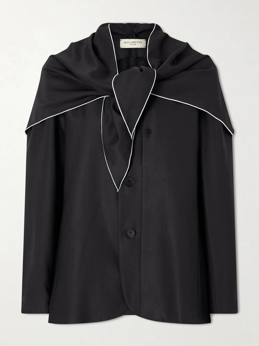 Image of Coats & Jackets. Product name - Jamie Tie-detailed Cady Blazer in Black colour by brand - KALLMEYER