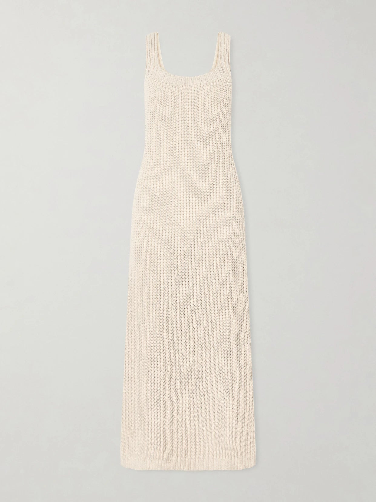 Image of Dresses. Product name - Lex Crocheted Silk And Cotton-blend Midi Dress in Ivory colour by brand - KHAITE