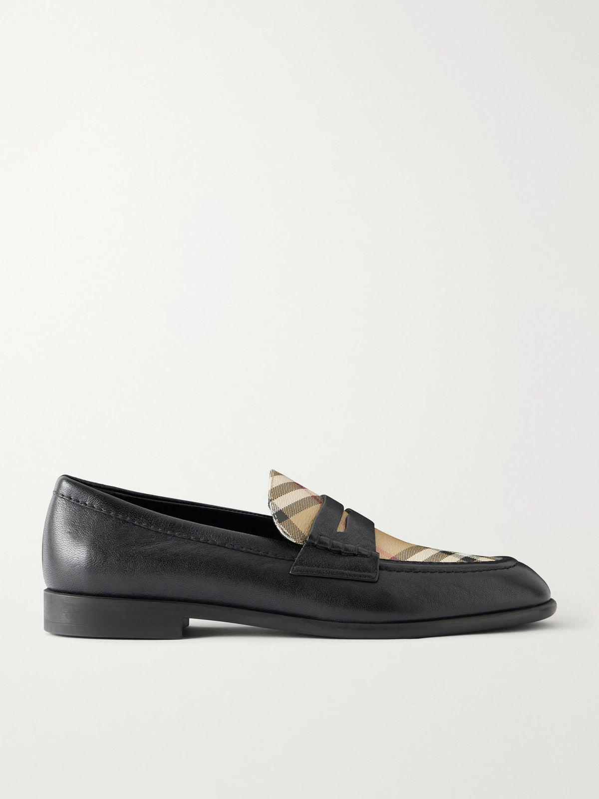 Burberry Opal Check-trimmed Leather Penny Loafer