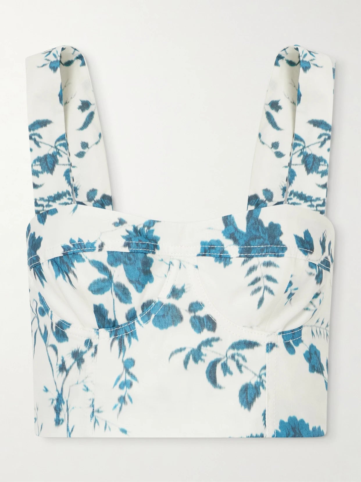 Crop Floral-print Cotton And Linen-blend Top