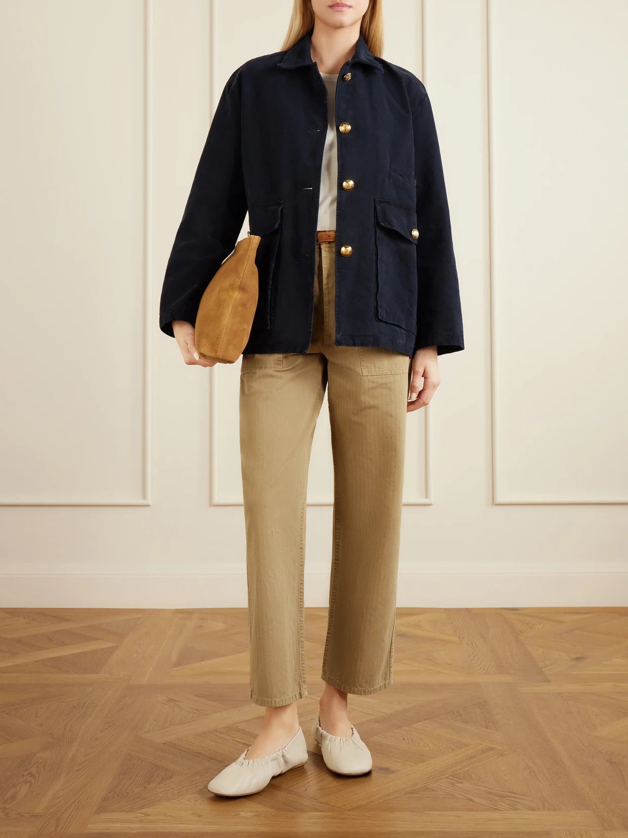 Image of Coats & Jackets. Product name - Devin Corduroy-trimmed Cotton-canvas Jacket in Navy colour by brand - Nili Lotan