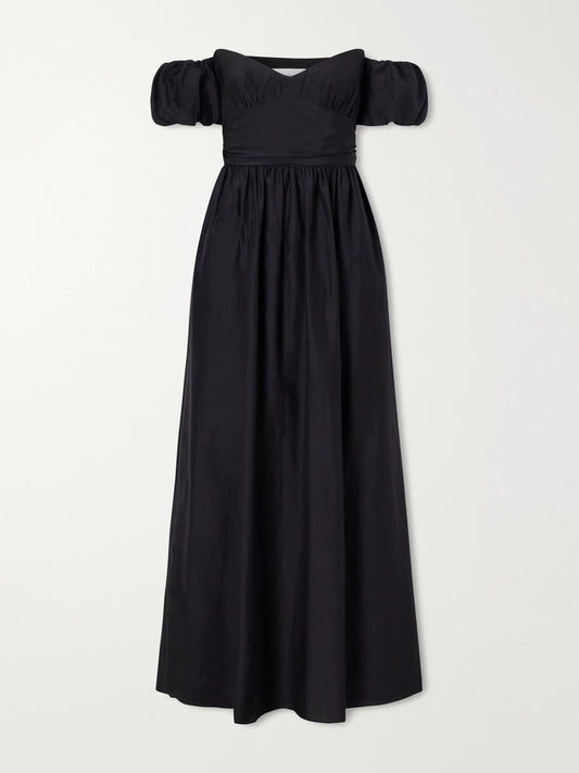 Image of Dresses. Product name - Organic Cotton-blend Off Shoulder Midi Dress in Black colour by brand - Matteau