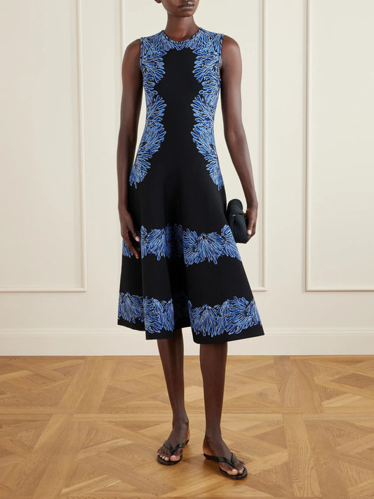 Image of Dresses. Product name - Iona Jacquard-knit Midi Dress in Blue colour by brand - Ulla Johnson