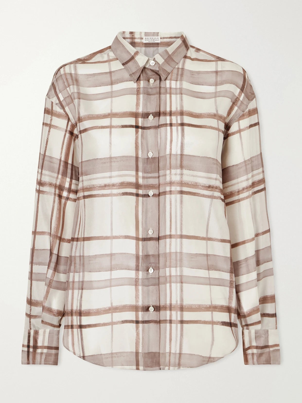 Checked Silk-satin Shirt