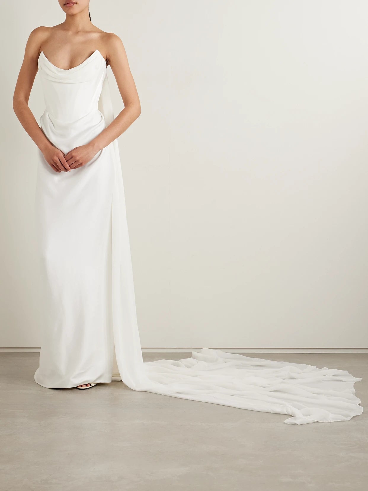 Galaxy Cape-effect Strapless Organic Silk Chiffon-trimmed Satin Gown