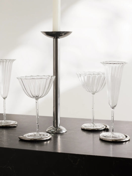 Image of Tableware. Product name - Cosmo Set Of Four Fluted Glass Champagne Coupes in Clear colour by brand - Sophie Lou Jacobsen