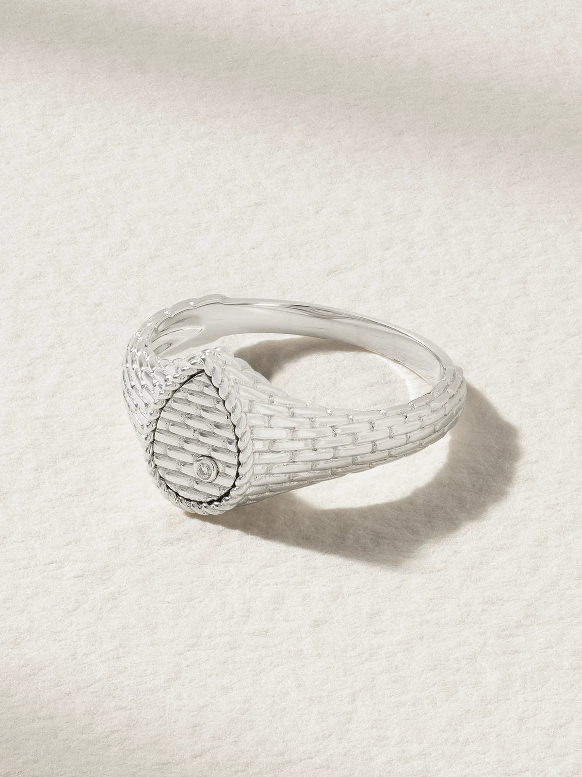 Baby Chevaliere 9-karat White Gold Diamond Signet Ring