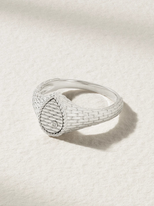 Baby Chevaliere 9-karat White Gold Diamond Signet Ring