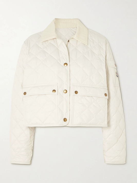 Image of Coats & Jackets. Product name - Chitre Cropped Cotton-canvas Trimmed Padded Quilted Shell Jacket in Off-white colour by brand - Moncler