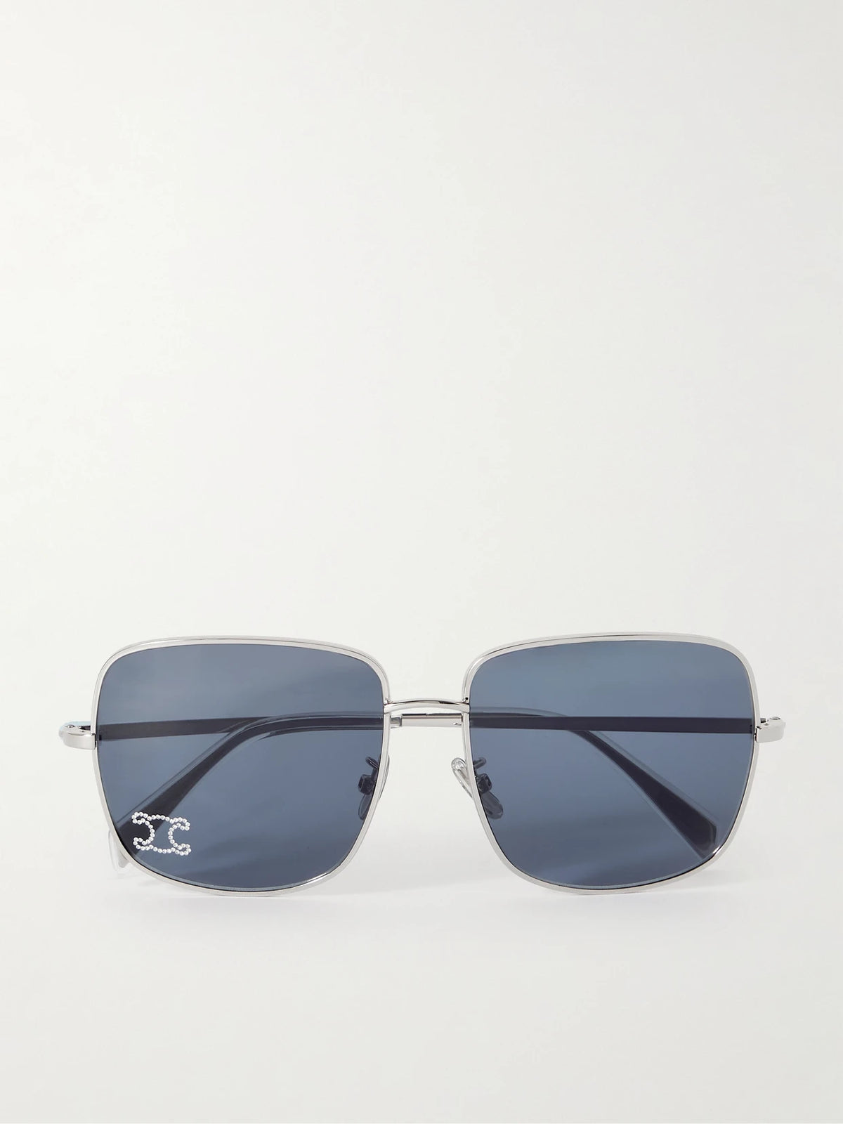 Triomphe Crystal-embellished Square-frame Silver-tone Sunglasses