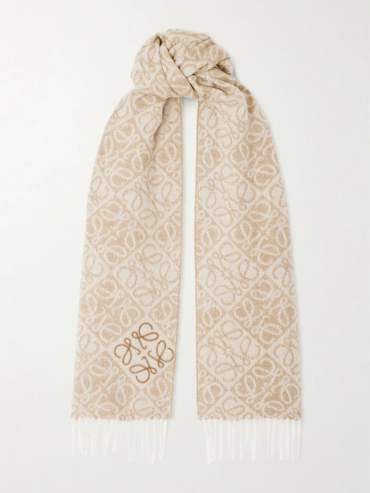LOEWE Fringed Wool And Cashmere-blend Jacquard Scarf