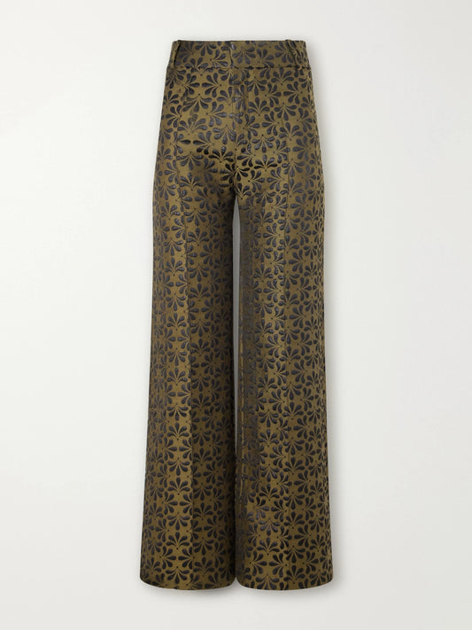 DESTREE Yoshitomo Pintucked Floral-jacquard Wide-leg Pants
