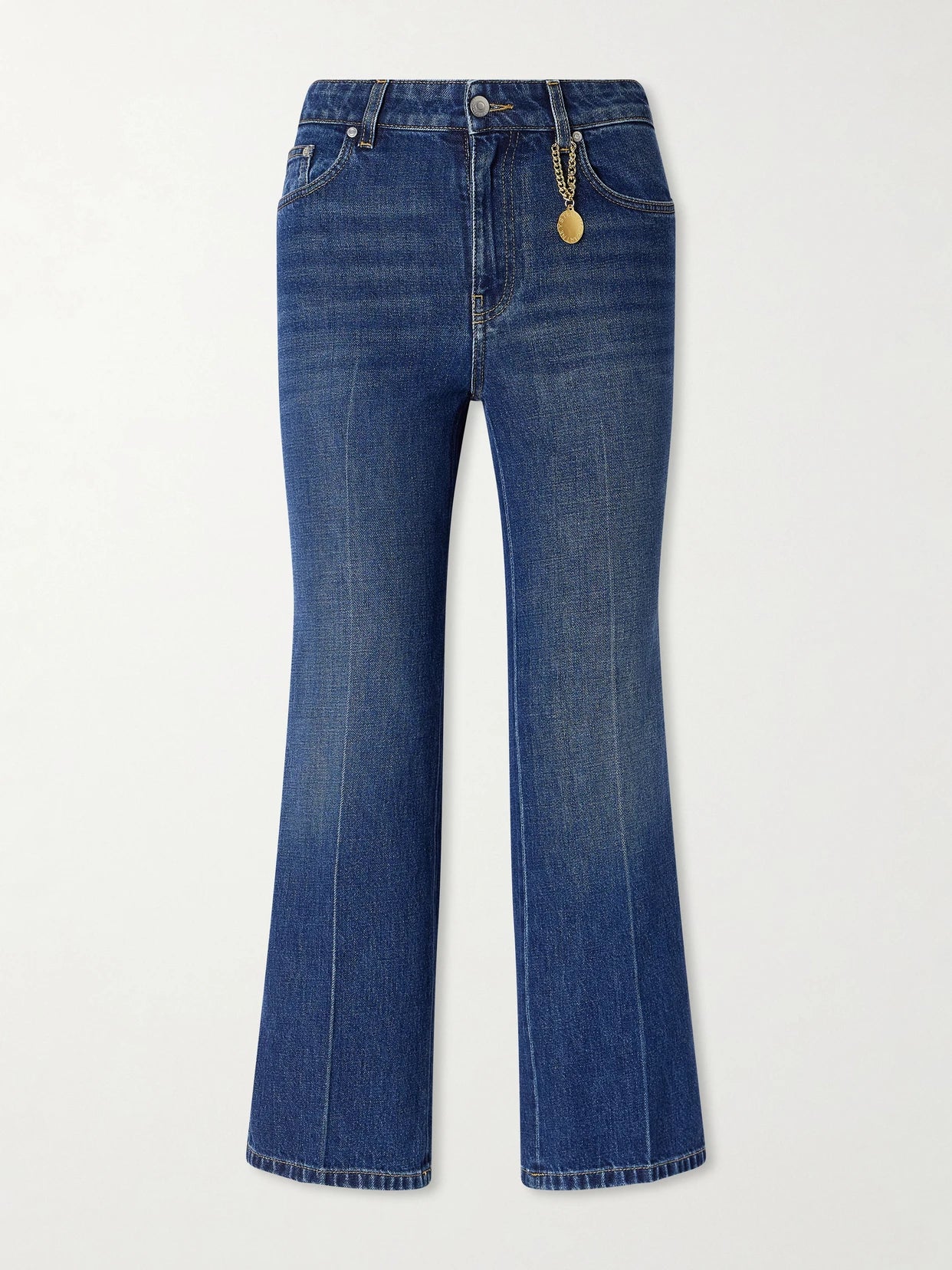 Image of Jeans. Product name - Mid-rise Cropped Flared Jeans in Mid denim colour by brand - Stella McCartney
