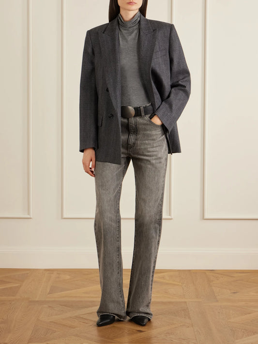 Image of Coats & Jackets. Product name - Leston Checked Wool-blend Blazer in Gray colour by brand - Nili Lotan