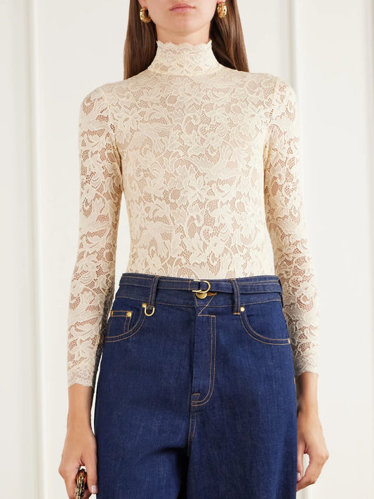 Zimmermann Corded Lace Turtleneck Bodysuit