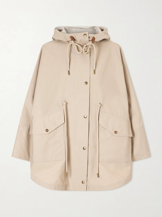 Image of Coats & Jackets. Product name - Brunnera Hooded Cotton-blend Jacket in Camel colour by brand - Moncler