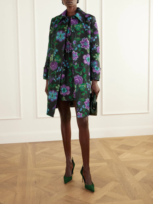 Image of Dresses. Product name - Pirhouette Pleated Floral-jacquard Mini Dress in Purple colour by brand - La DoubleJ