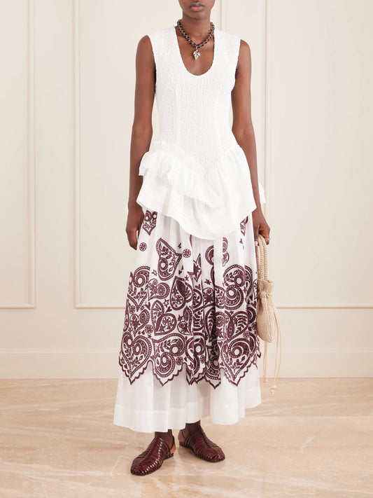 Image of Dresses. Product name - Bobby Embroidered Cotton Midi Dress in Cream colour by brand - ALÉMAIS
