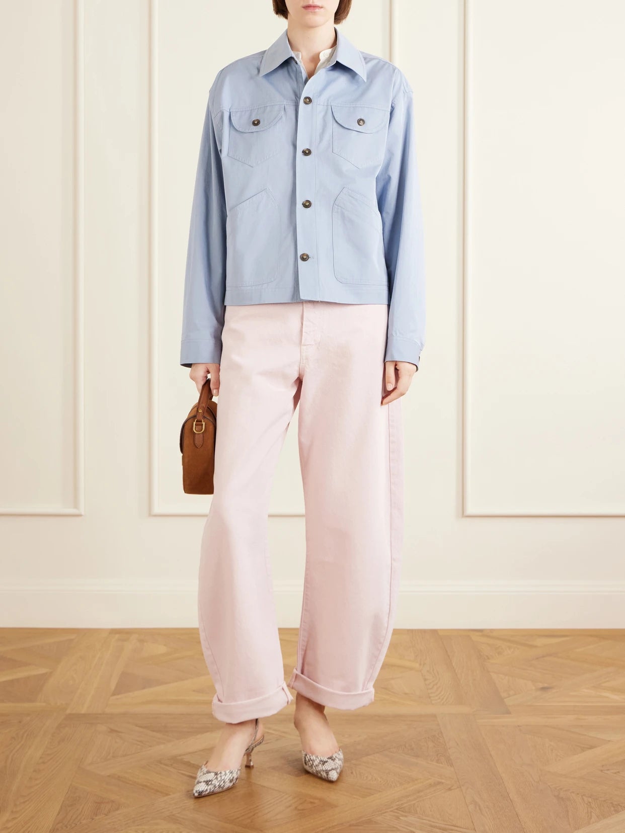 Image of Jeans. Product name - The Bubble High-rise Wide-leg Jeans in Pink colour by brand - FRAME