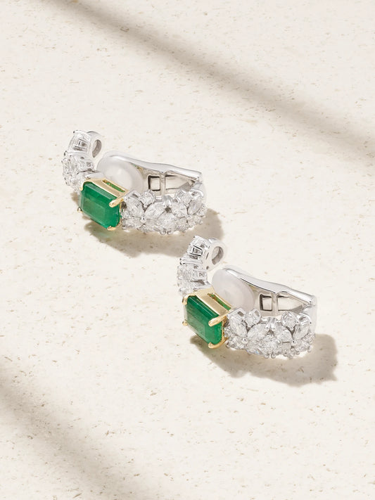 18-karat White And Yellow Gold, Diamond And Emerald Clip Earrings